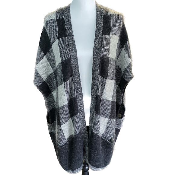 Banana Republic Cotton/Wool Buffalo Check Pockets Soft Cozy Vest Women M/L Black - Picture 1 of 6